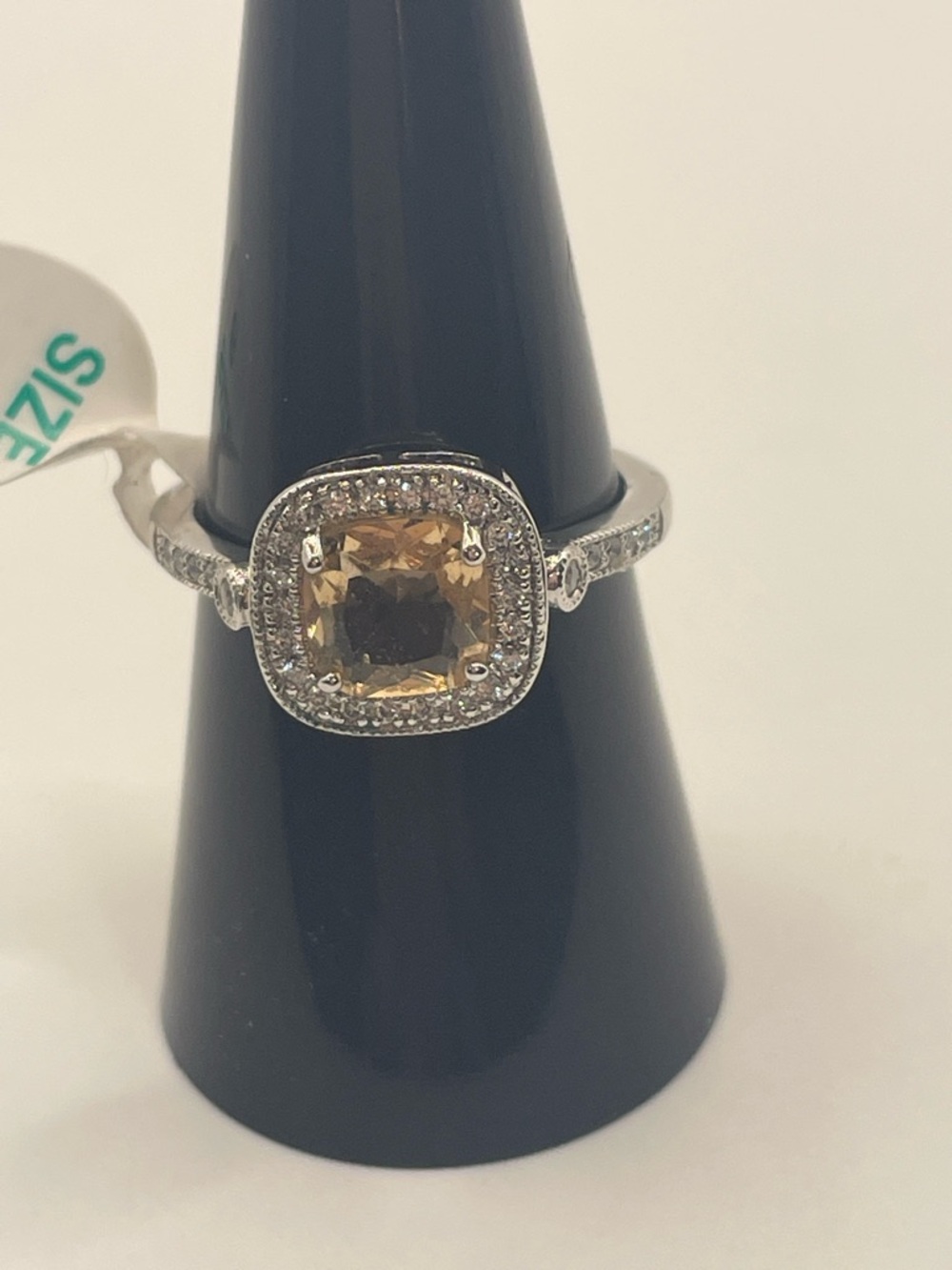 Rhodium Plating Silver Cushion-Cut Colorado Topaz Halo Size 8 The Regal Ring